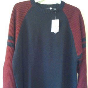 MEN'S PULLOVER CREW NECK SWEATER BLUE & RED XL